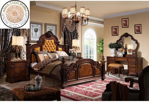Designer Royal Handcarved Teakwood King Size Bed With Two Side Tables - Image 6
