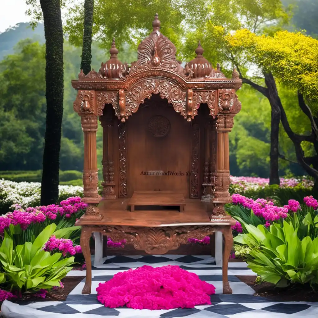 Order your custom made pooja mandir today! from Aamir Wood Works, where artistry meets devotion in exquisite teakwood craftsmanship