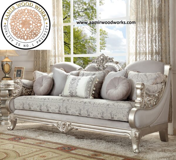 Imperial Luxurious Handcrafted Silver Royal Sofa Set 3+2+1 - Image 2