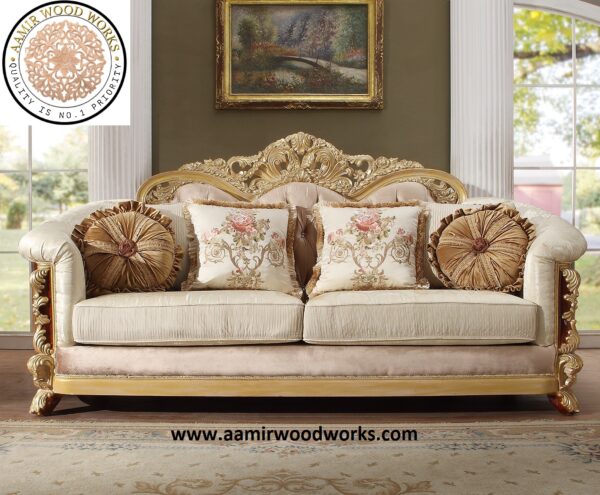 B Imperial Gold Handcrafted Luxury Sofa Set 3+2+1 - Image 3