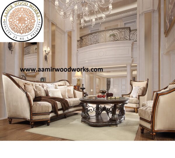 Regal Comfort Handcrafted Wooden Sofa Set 3+2+1 - Image 4